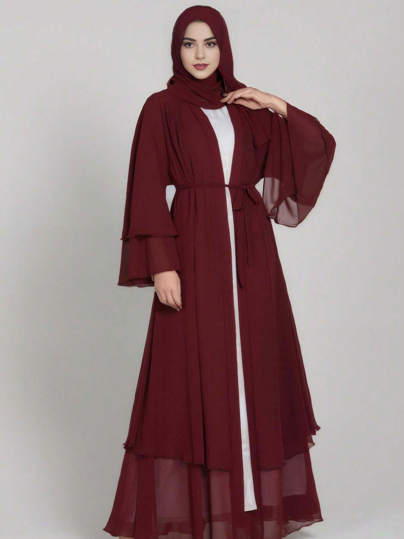 1 Pièce Abaya En Mousseline De Soie À Double Couche Pour Femmes . ( sans le dessous )