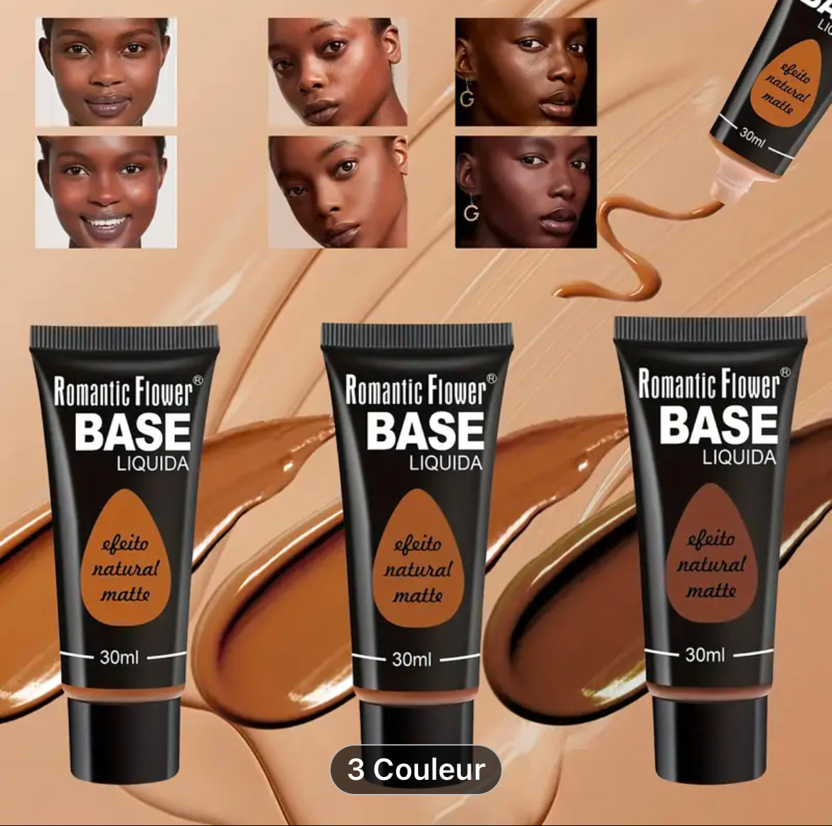 Fond de Teint Liquide 3 Nuances, Couleur Visage Longue Tenue pour Peau Normale et Sèche