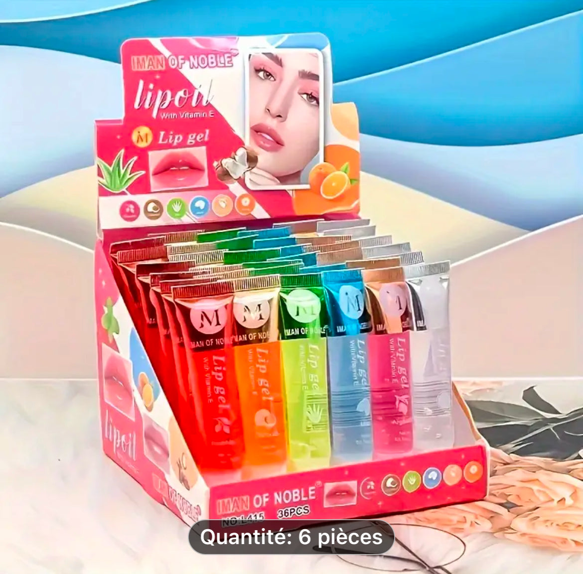 6Pcs/Set, Gloss à lèvres transparent hydratant, VE, Rose musquée, Argan, Menthe poivrée, Saveur de noix de coco