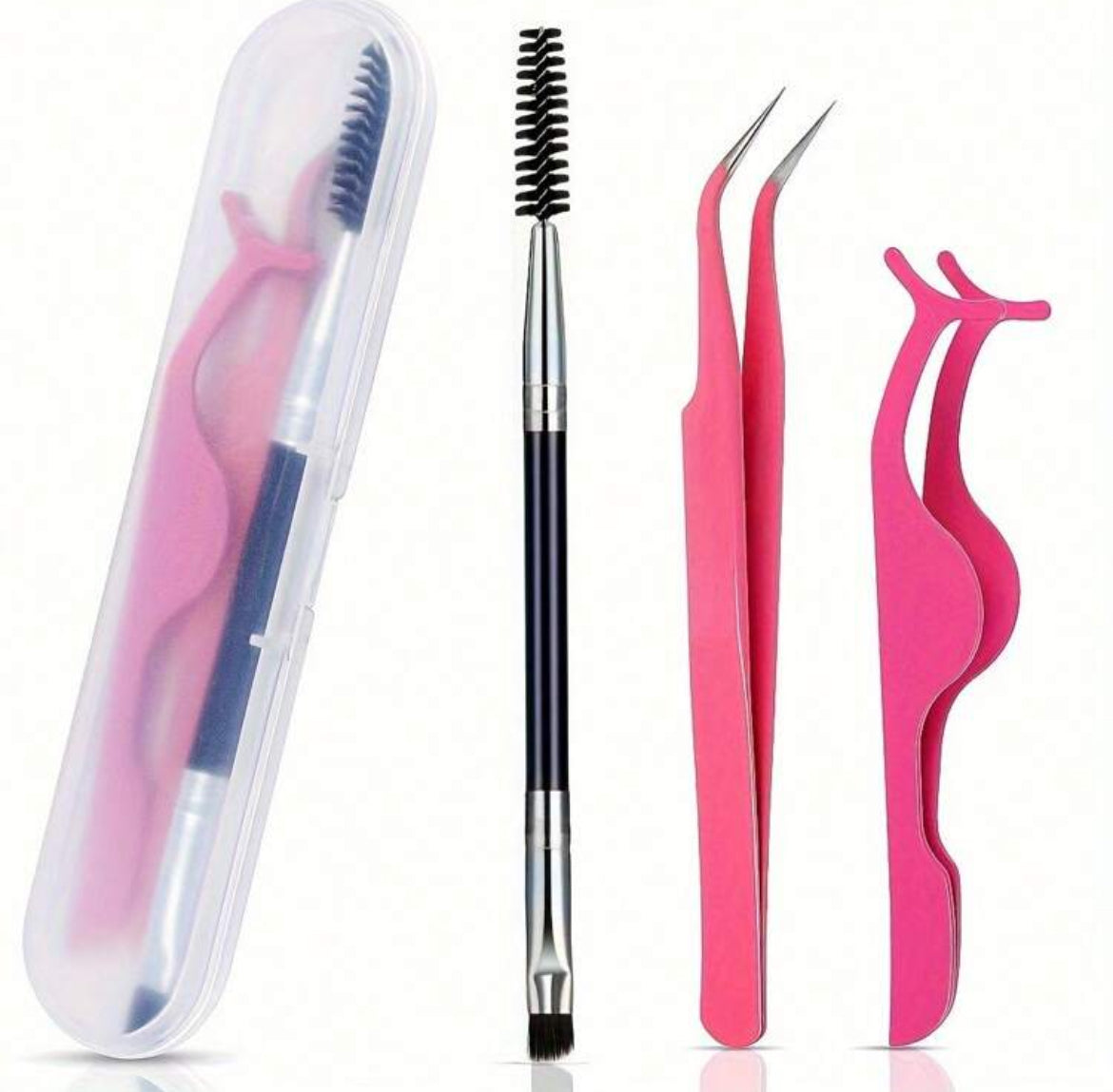 3 pièces/set avec boîte, Pinces à bout incurvé, recourbe-cils et brosse à cils