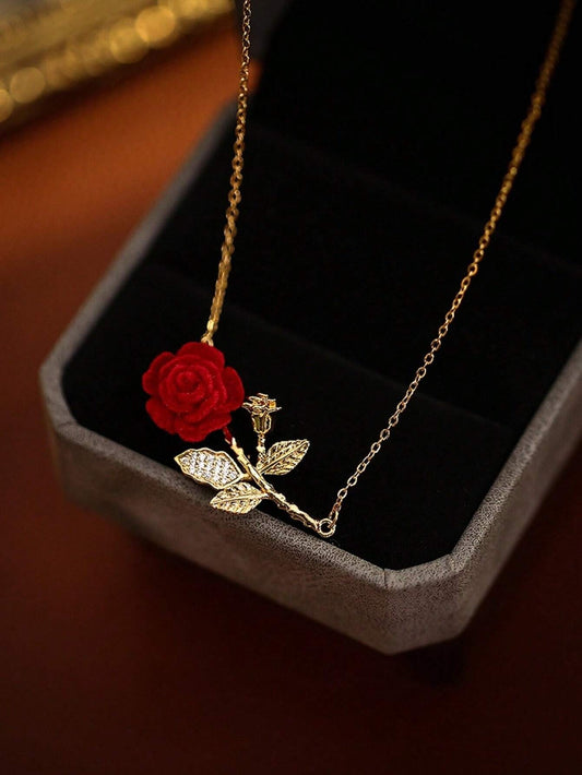 Collier de fleur rose en acier inoxydable ( sans boîte )