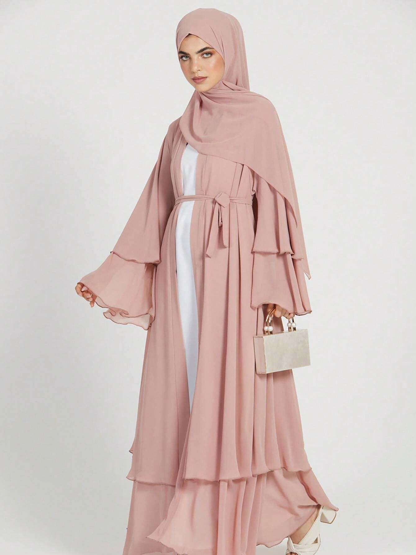 1 Pièce Abaya En Mousseline De Soie À Double Couche Pour Femmes . ( sans le dessous )