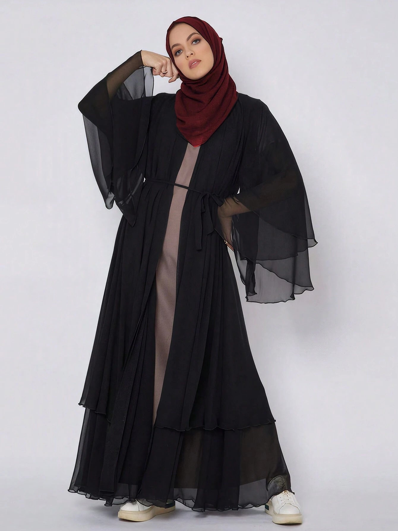 1 Pièce Abaya En Mousseline De Soie À Double Couche Pour Femmes . ( sans le dessous )