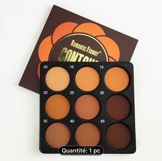 Palette de contour en poudre noire 9 nuances, Cosmétique naturel imperméable pour le visage