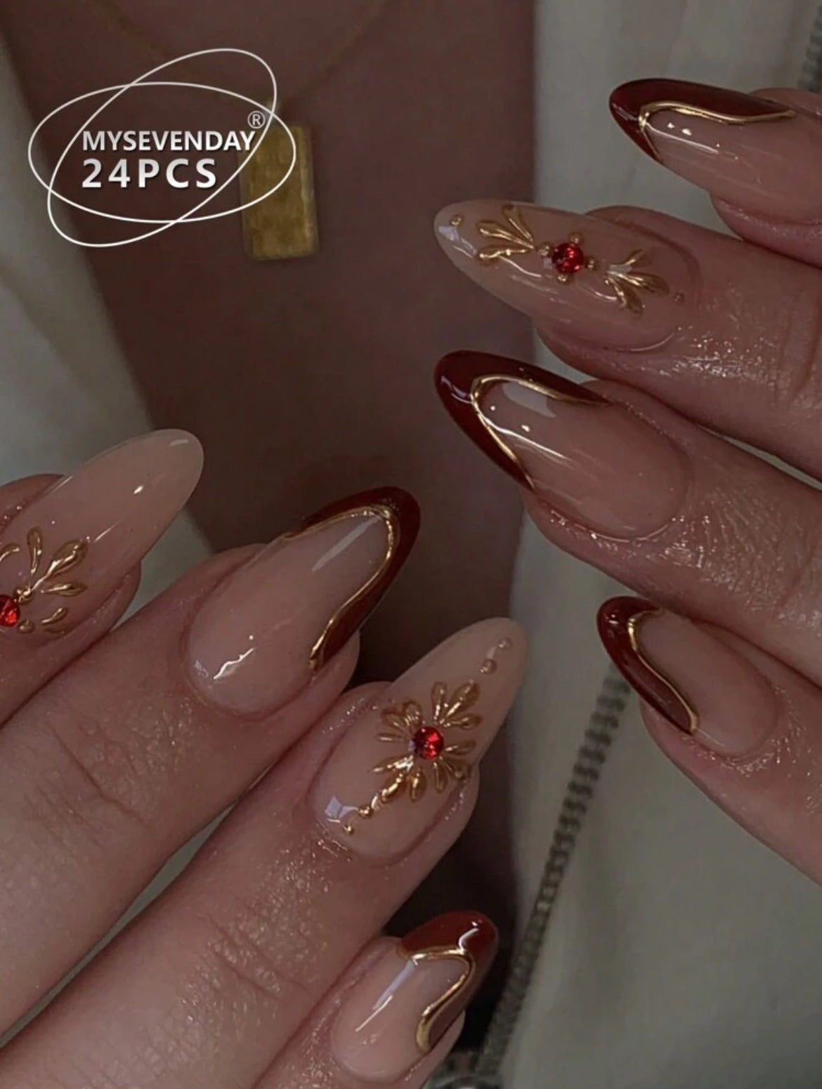 24 pièces de faux ongles en forme d'amande pressés
