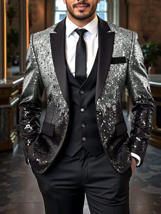 Veste de costume à bloc de couleurs avec paillettes pour homme, mode pour soirée